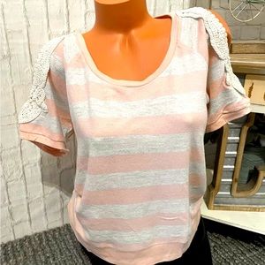 Womens Charlotte Russe Open Shoulder Crochet Striped Sweater L NWT!